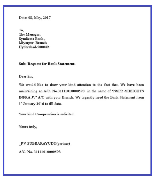 Bank Statement Request Letter Format In Word Sample