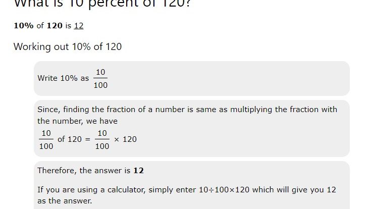 10 percent of 120