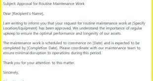 Approval letter for maintenance work